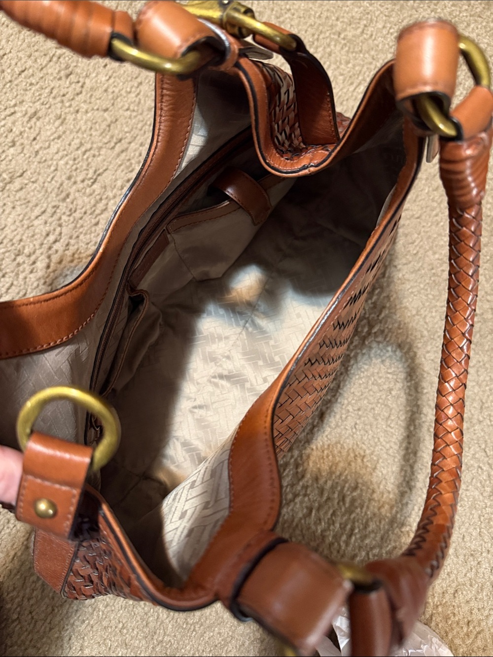 Cole Haan Genevieve Optical
Weave Tan Leather Hobo
Shoulder Bag Handbag - Picture 4 of 10